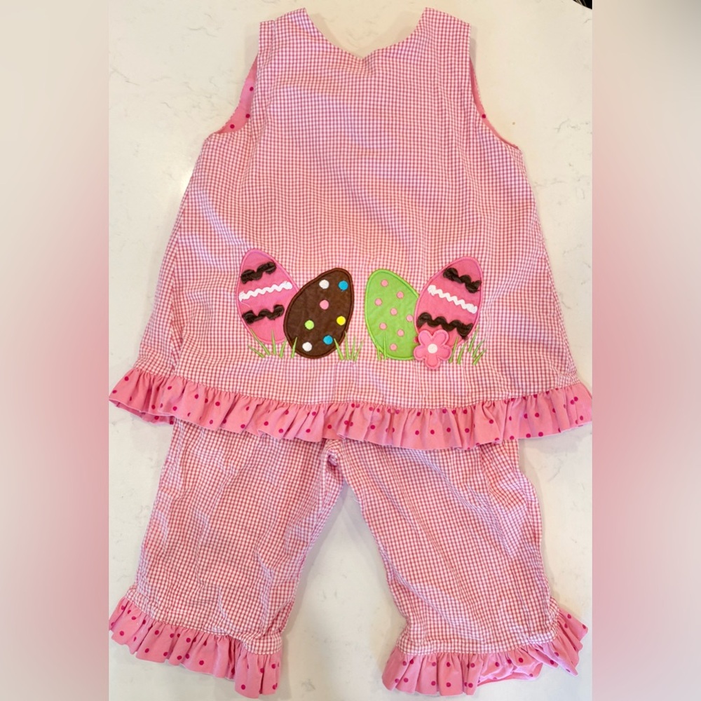 Pink Gingham Easter Egg Toddler Girls 3T set
